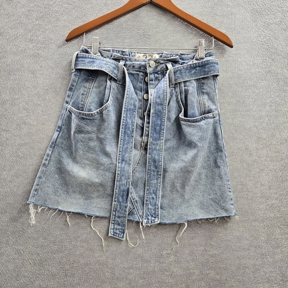 We The Free Women Jeans 27 Blue Denim Skirt East Of Eden Belted Button Fly